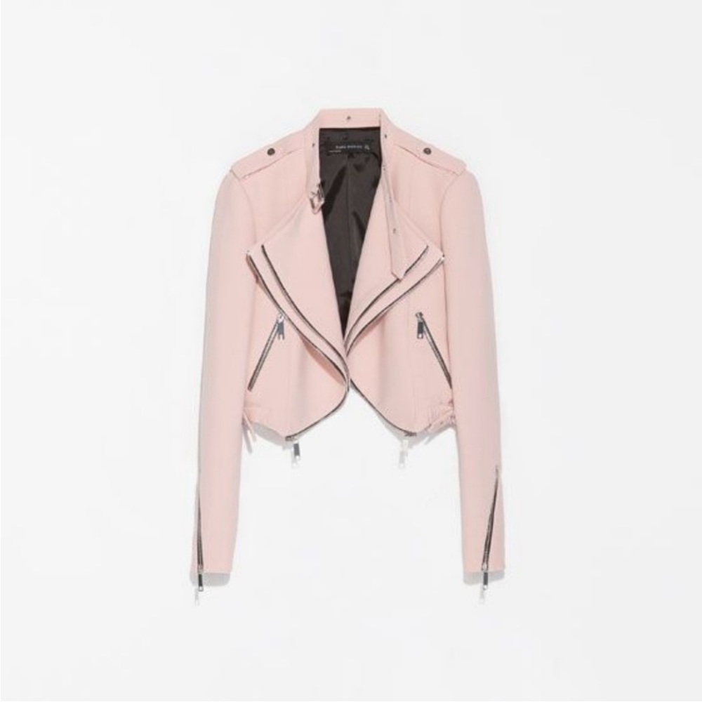 CUTE PINK CROPPED MOTO JACKET